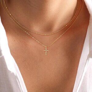 Cross Necklace for Women 14K Real Gold Silver Plated Dainty Small Cross Pendant